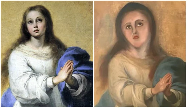 I want to know everything #725. Another mediocre restoration of a painting: the Virgin Mary was defamed in Spain or a stupid collector - Want to know everything, Painting, Restoration, Rukozhop, Collector, Spain, Art, Longpost, Furry Jesus