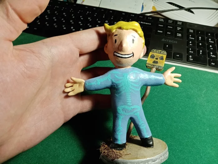 Fallout bobblehead, made from polymer clay - My, Fallout 76, Miniature, With your own hands, Needlework without process