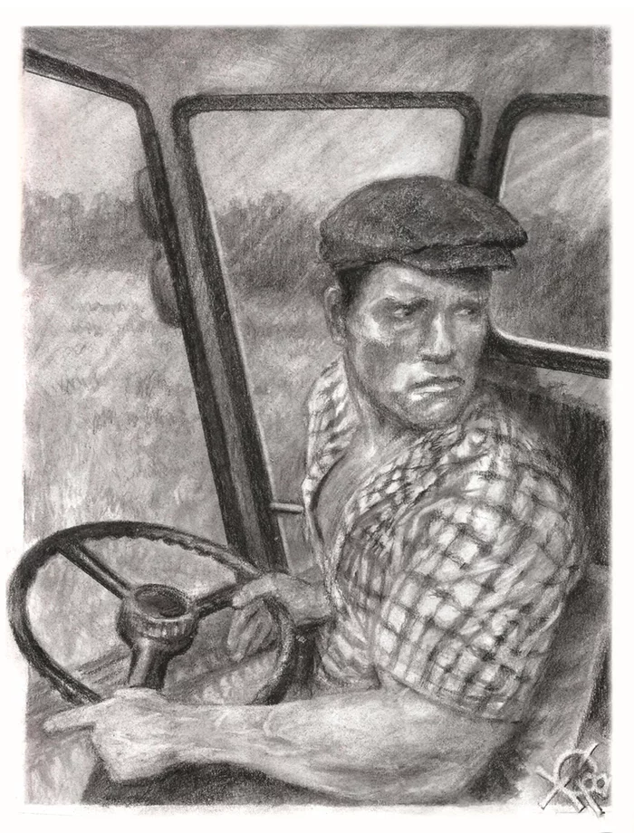 Plow- Dig!? - My, Arnold Schwarzenegger, Charcoal drawing, sowing, Drawing