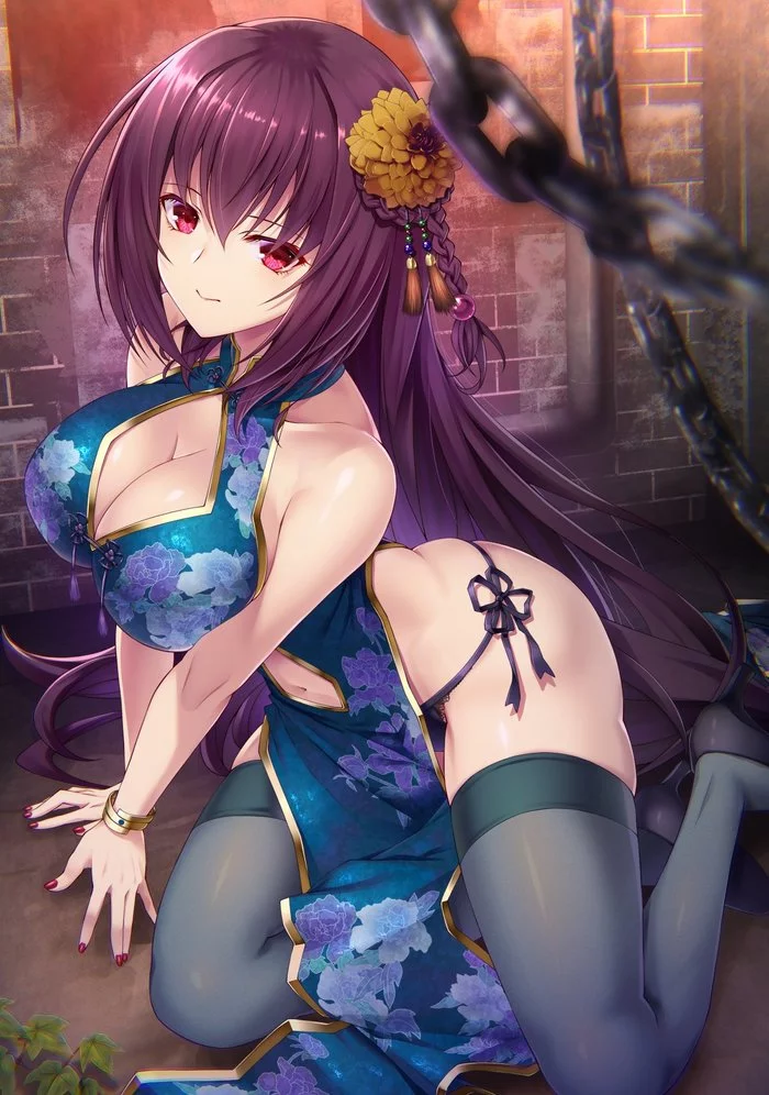 Scathach - NSFW, Аниме, Anime Art, Fate, Fate Grand Order, Scathach, Грудь, Панцу, Чулки