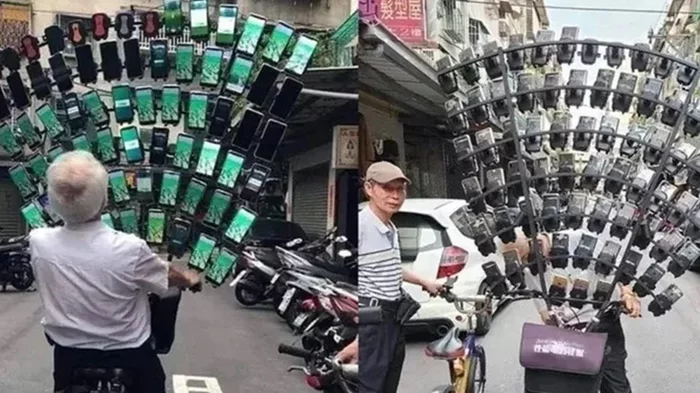 70-year-old grandfather installed 64 phones on his bike to play Pokemon GO - Pokemon GO, Games