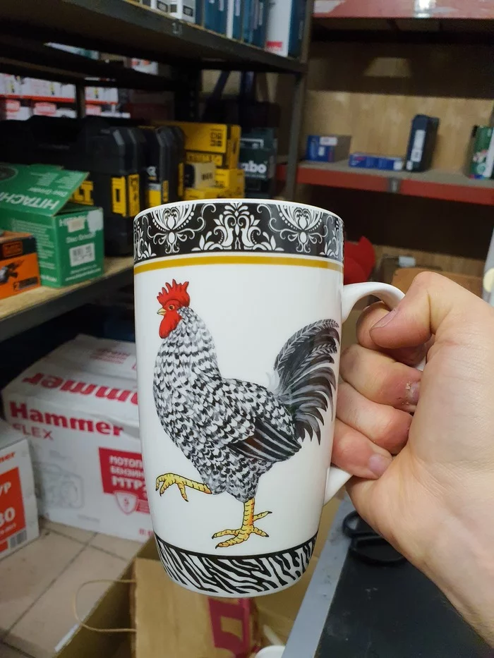 I bought myself a mug for work - My, Кружки, Beverages, Work, Drawing, Rooster