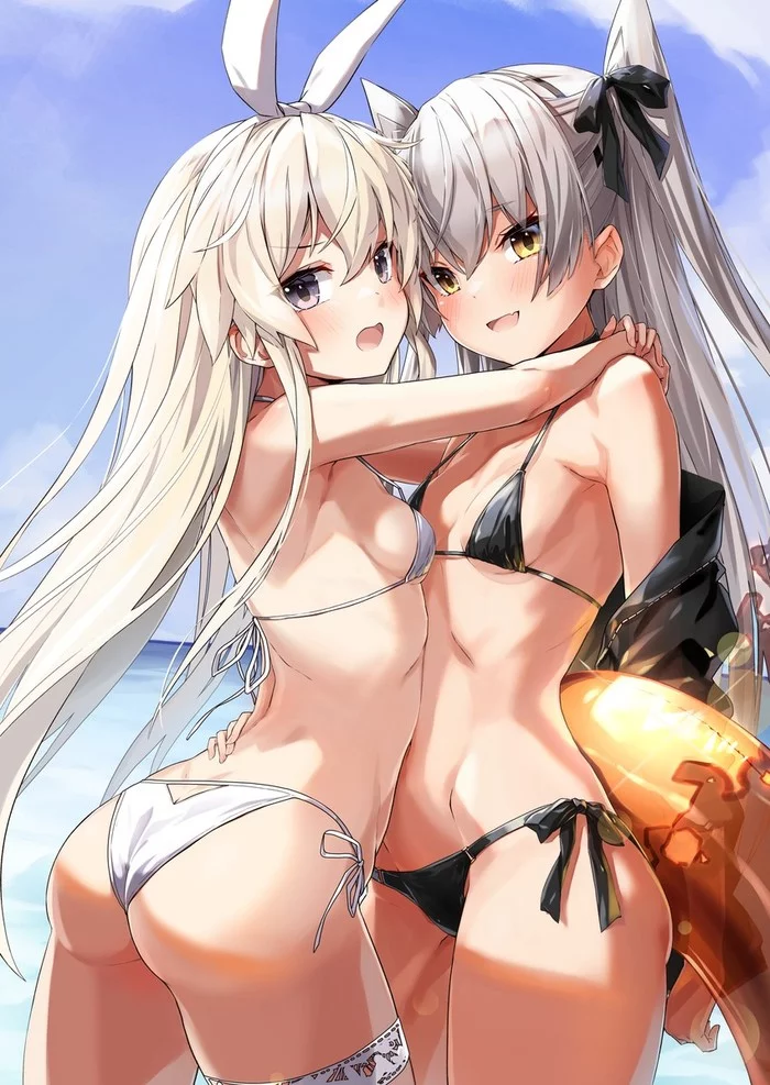 Anime Art - NSFW, Anime, Anime art, Kantai collection, Shimakaze, Amatsukaze, Swimsuit, Bikini