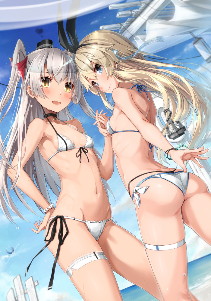 Bikini no Hi Kantai Collection, Johnston, Shimakaze, Amatsukaze, , Anime Art, , , 