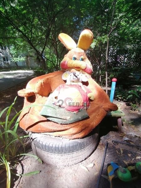 Dog's head on a tree and a hanging pig - Belgorod, Longpost, Beautification, Courtyard, Old toys, cat