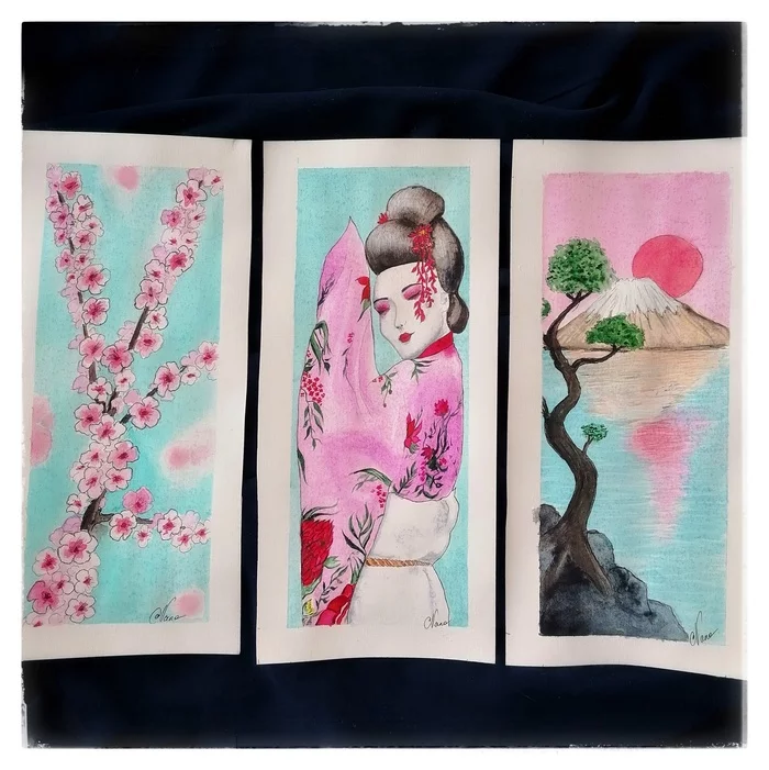 Japan. Fleetingness - My, Japan, Geisha, Sakura, Sketch, Watercolor, Art, Drawing, Fujiyama