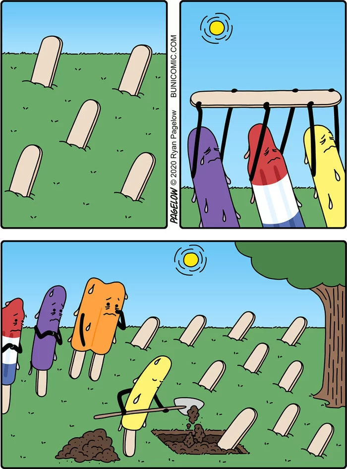 Ice cream funeral - Buni, Pagelow, Ice cream, Melting, Grave, Comics, Sticks