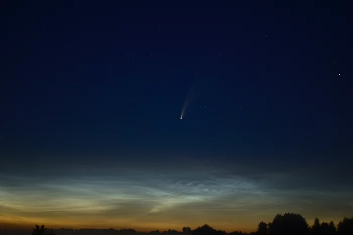 Comet C/2020 F3 (NEOWISE) above noctilucent clouds - My, Comet, Noctilucent clouds, Ryazan Oblast, Neowise