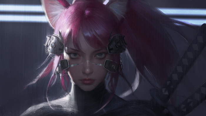 Cyberpunk cat girl - , Art, Cyberpunk, Girls, Neko