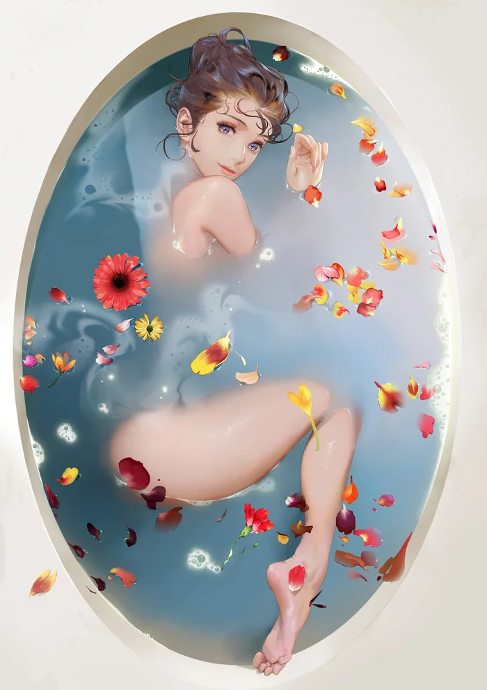 Bath - Art, Drawing, Girls, Bath, Bathing, Bathing