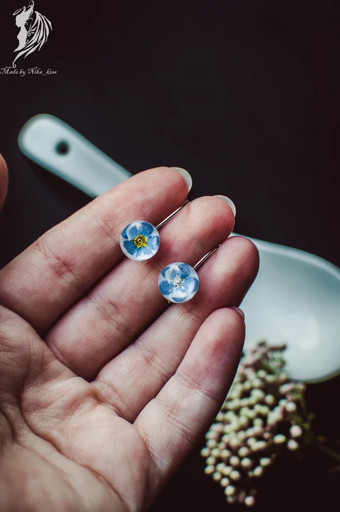Forget-me-nots in epoxy resin - My, Handmade, Epoxy resin, Bijouterie, Needlework without process, Forget-me-nots, Nika_kiss, Longpost