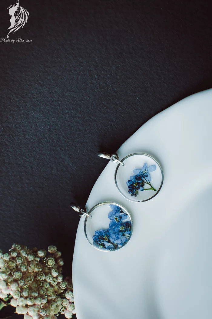 Forget-me-nots in epoxy resin - My, Handmade, Epoxy resin, Bijouterie, Needlework without process, Forget-me-nots, Nika_kiss, Longpost