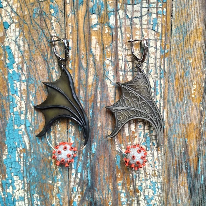 Stylized bat wings - My, Bat, Wings, Needlework without process, Polymer clay, Earrings, Лепка, Handmade, Decoration, Longpost