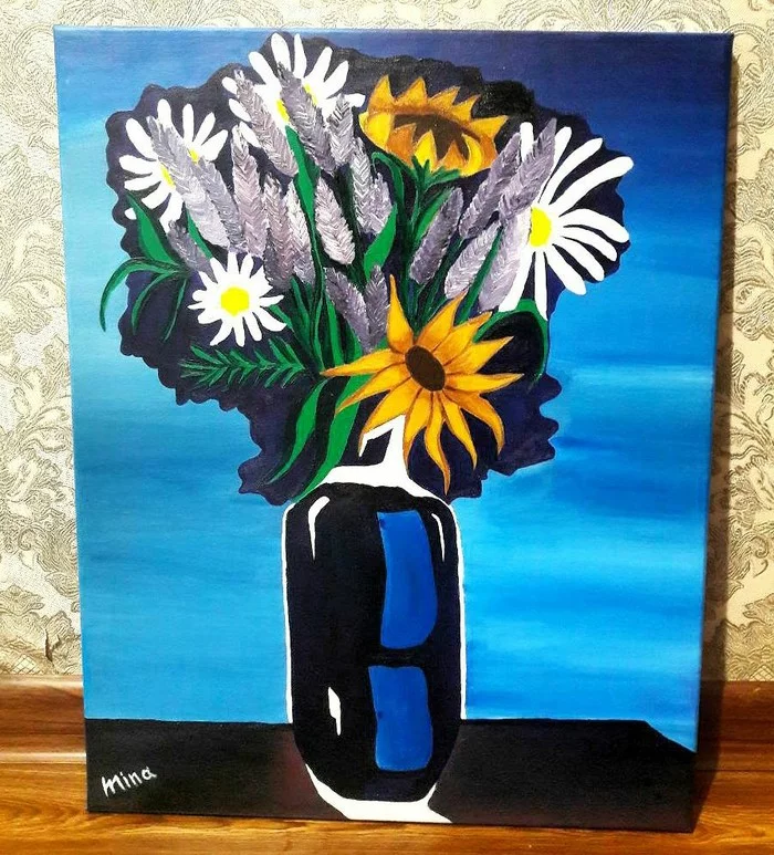 Mina Ismailova “Wayward flowers”40x50, acrylic, canvas on stretcher - My, League of Artists, Artist, Painting, Beginner artist, Still life