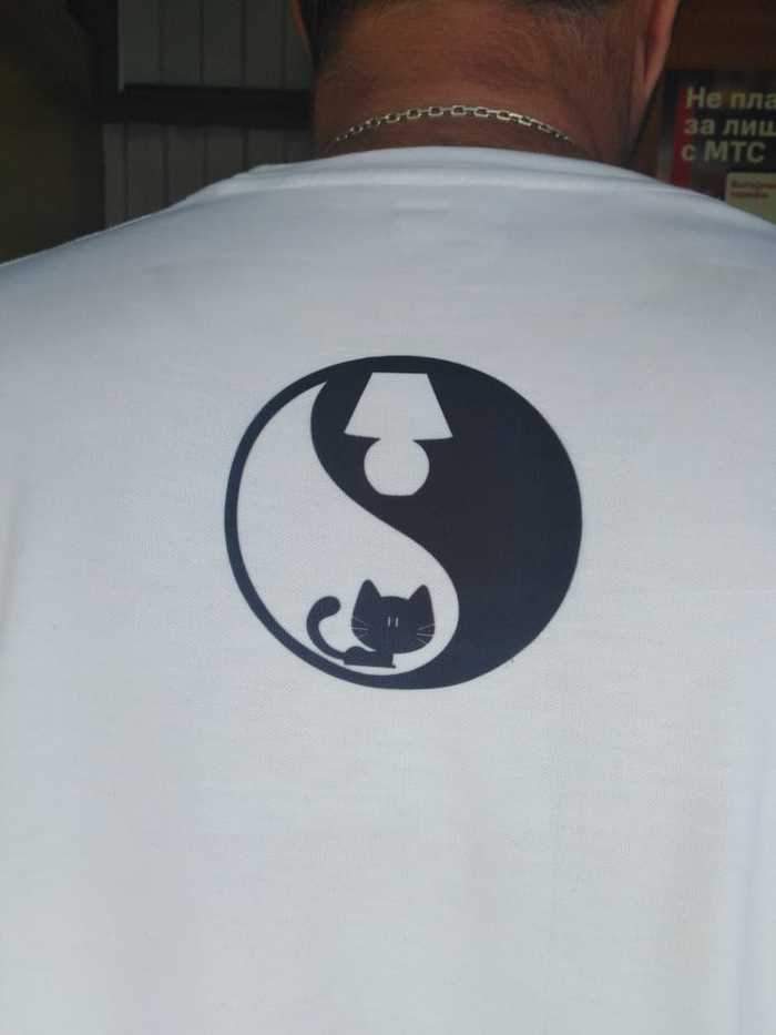 Made myself a T-shirt - My, T-shirt printing, Friday tag is mine, Cat with lamp, Yin Yang, cat