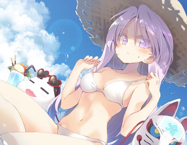 Kokoro - NSFW, Anime, Anime art, Touhou, Haata no kokoro, Satou kibi, Swimsuit