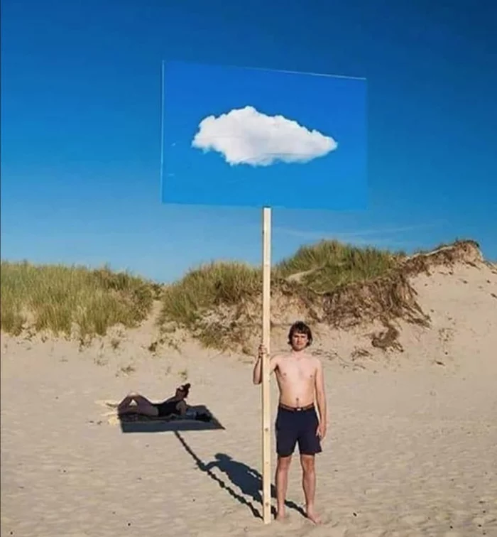 And not a bear... - Guys, Girls, Beach, Clouds, Shadow, From the network, Humor