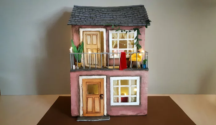 House made from old boxes - My, Dollhouse, Cardboard, With your own hands, Needlework with process, Eliz ku, Video, Longpost