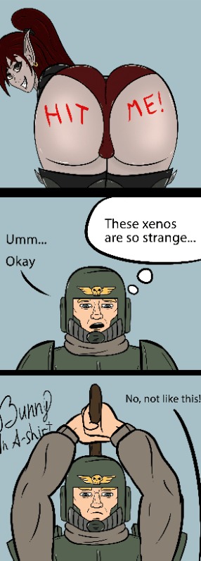 Когда глупый мон-кей не правильно понял намёк Warhammer 40k, Wh humor, Astra Militarum, Dark Eldar, Гифка