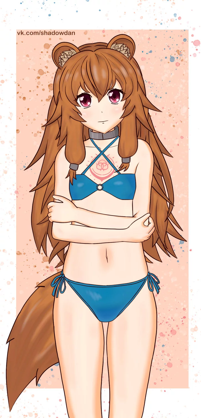 Summer Raphtalia - Моё, Начинающий художник, Anime Art, Аниме, Raphtalia, Tate no Yuusha no Nariagari, Купальник, Loli, Animal Ears