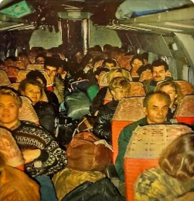 Shuttles in the cabin of Tu-134, 1992, CIS - CIS, 1992, Shuttles, Airplane, Turkey, Tu-134