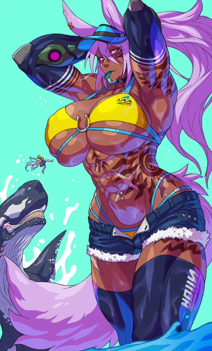 Swimsuit Danterra - NSFW, Hutago, Muscleart, Крепкая девушка, Сну-Сну, Аниме, Anime Art, Арт, Бикини, Длиннопост