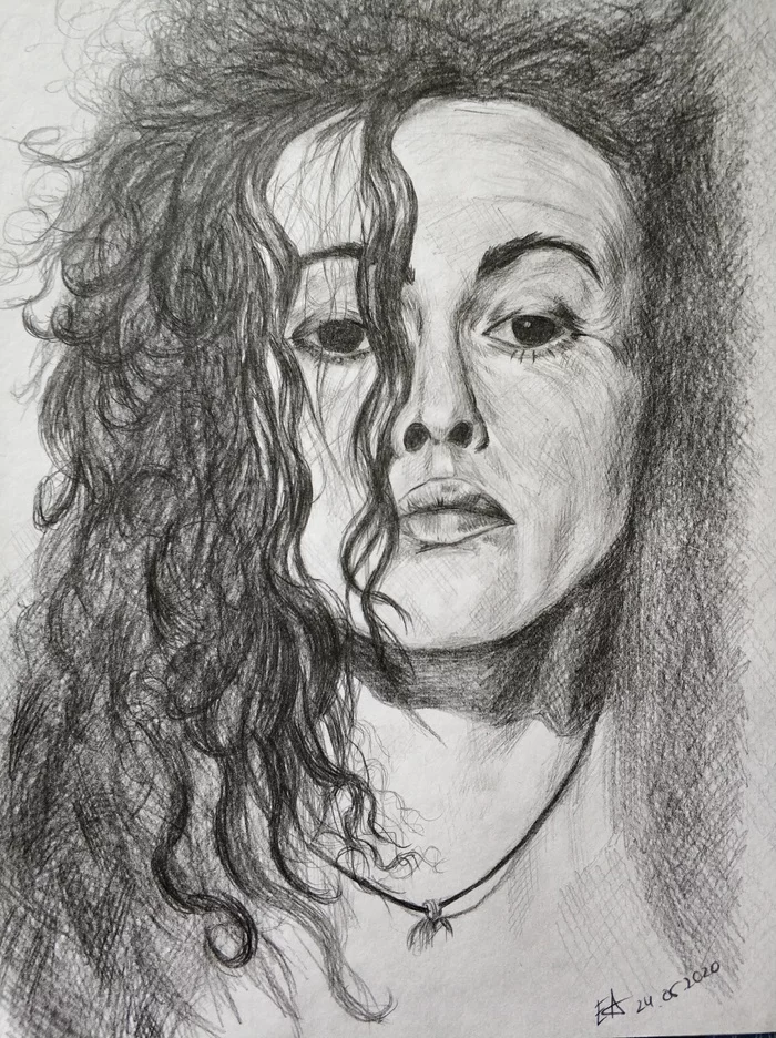 Bellatrix Lestrange, pencil portrait - My, Pencil drawing, Harry Potter, Bellatrix Lestrange