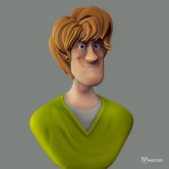 Shaggy in 3D - Character Creation, Painting, Digital drawing, Cartoons, Art, Fan art, Cgimedia, Artist