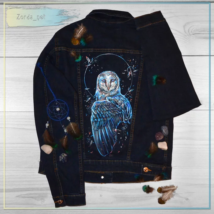 Owl. Hand painted denim jacket - Painting, Owl, Painting on fabric, Longpost, Handmade, Friday tag is mine, Needlework without process, My