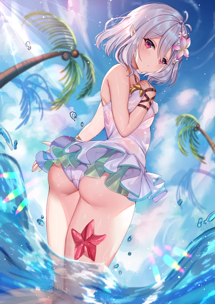 Kokkoro - NSFW, Anime, Anime art, Art, Erotic, Princess Connect! Re: Dive, Kokkoro, Swimsuit, Booty