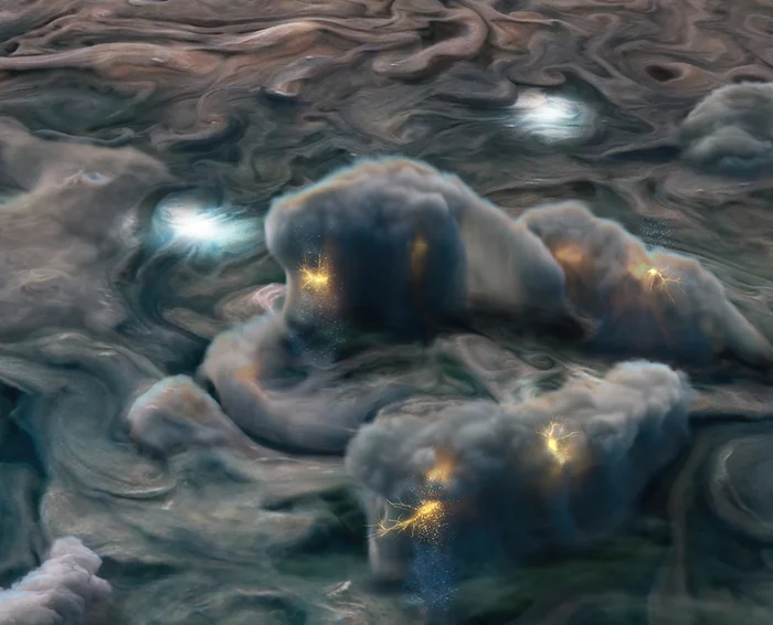 NASA scientists studied lightning storms and hail in Jupiter's atmosphere and discovered ammonia - NASA, Space, solar system, Jupiter, Juno, Translation, Planet, The science, Video, Longpost
