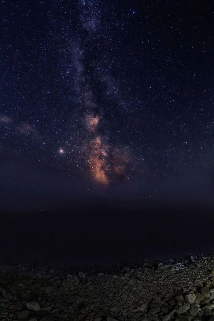 Starry sky and thunderclouds above the horizon - My, The photo, Landscape, Sea, Starry sky, Long exposure, Black Sea