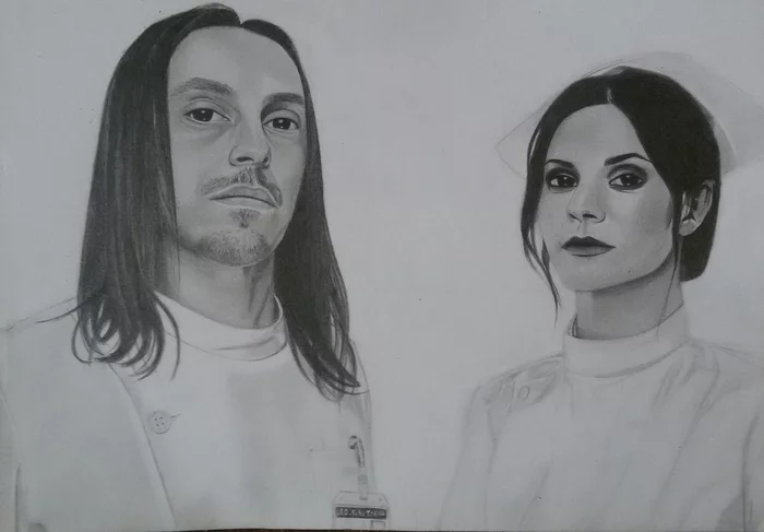 Pencil drawing by Cristina Scabbia and Andrea Ferro (Lacuna coil) - My, Pencil drawing, Drawing, Creation, Lacuna Coil