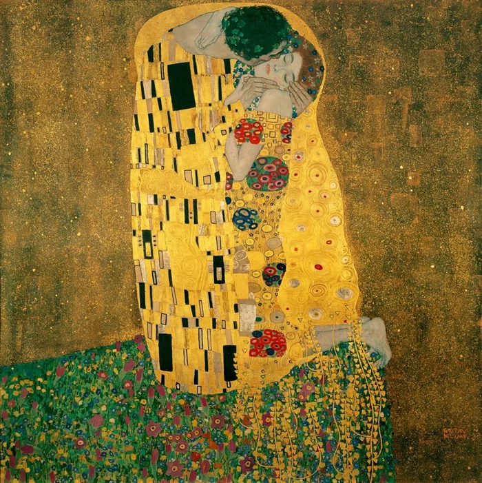 Golden Klimt and the girl from the medallion - My, Painting, Painting, Art, Gustav Klimt, Modern, Kiss, Art