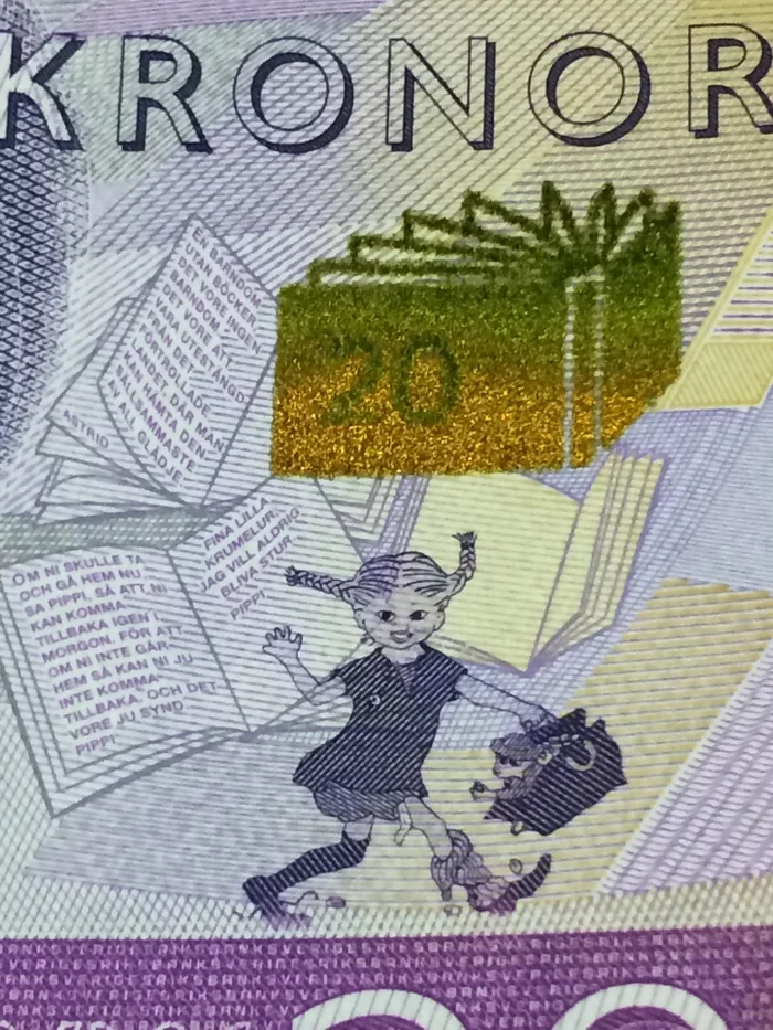 Pippi Longstocking on a bill - My, Bill, Pippi Long Stocking, Astrid Lindgren, Krone, Currency, Sweden, Money