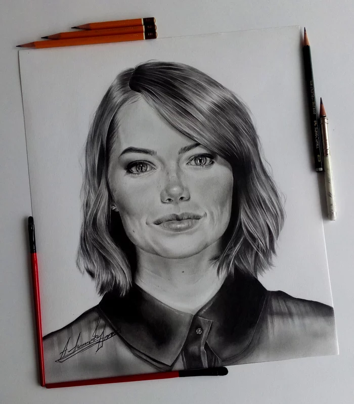 Sight - My, Eyes, Portrait, Emma Stone, Pencil drawing, Art, Artist