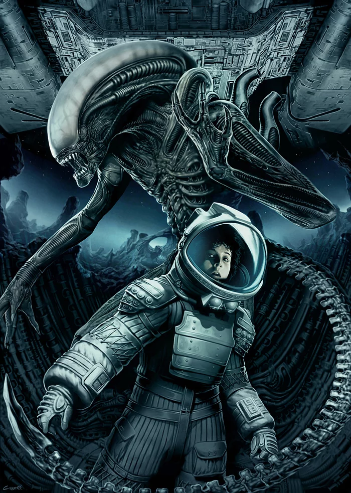 Ripley and Alien - Art, Genzoman, Alien movie, Alien 3, Alien 4: Resurrection, Stranger, Ellen Ripley, Movies