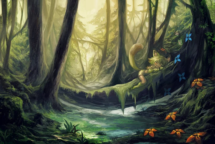 Jungle Nap - Art, Drawing, Jungle, Dream, Anthro