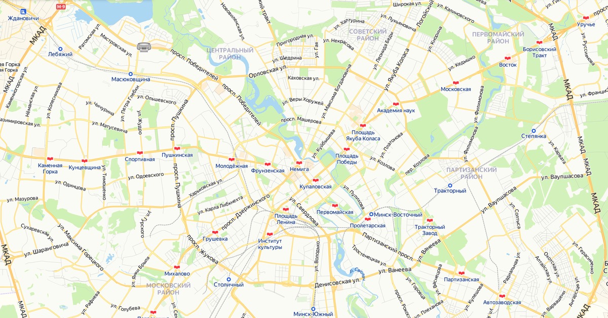 Карта минска с улицами с районами и