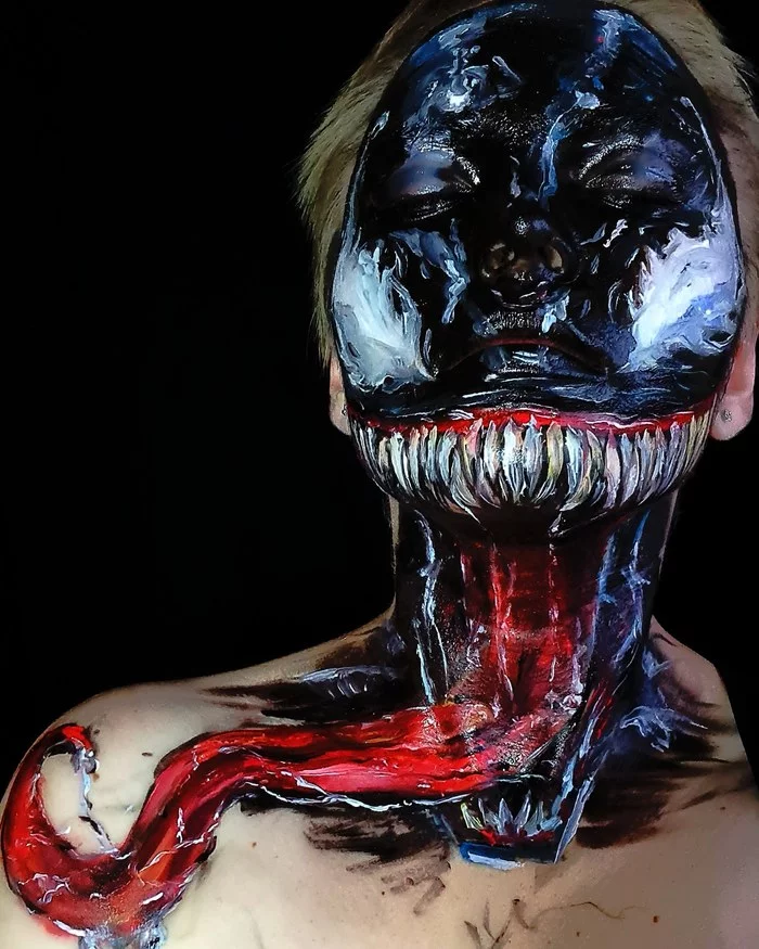 Venom body art - My, Marvel, Drowing, Art, Bodypainting