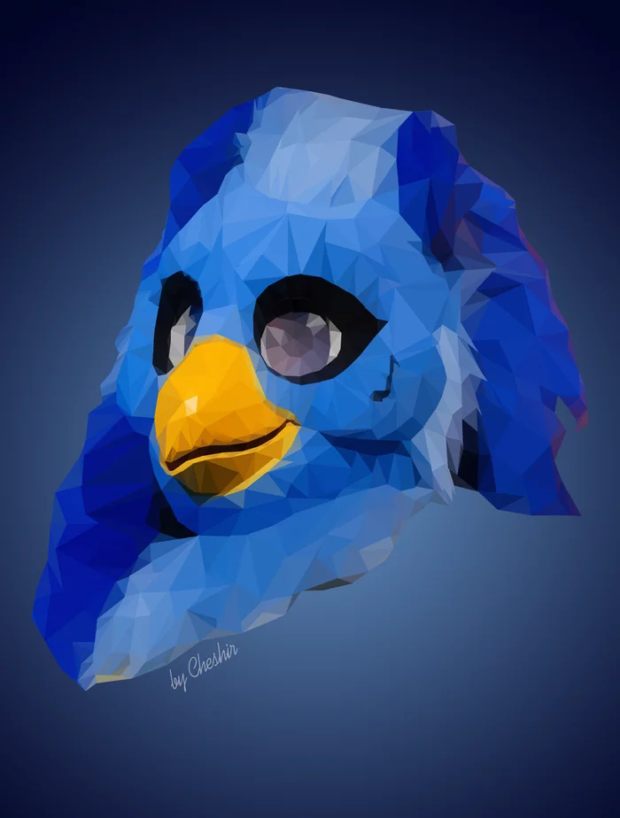 Blue bird - My, Polygon, Low poly, Polygon, Drawing, Art, Furry, Martin, Birds