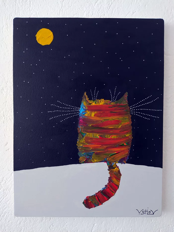 LUNAR CAT - My, cat, Night, moon, Painting, Drawing, Усы, Animals