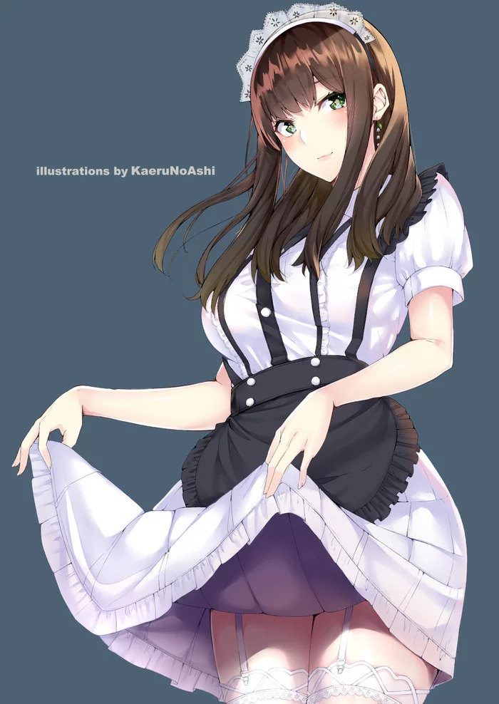 Maid - Anime, Anime art, Anime original, Housemaid, , Stockings, Hips