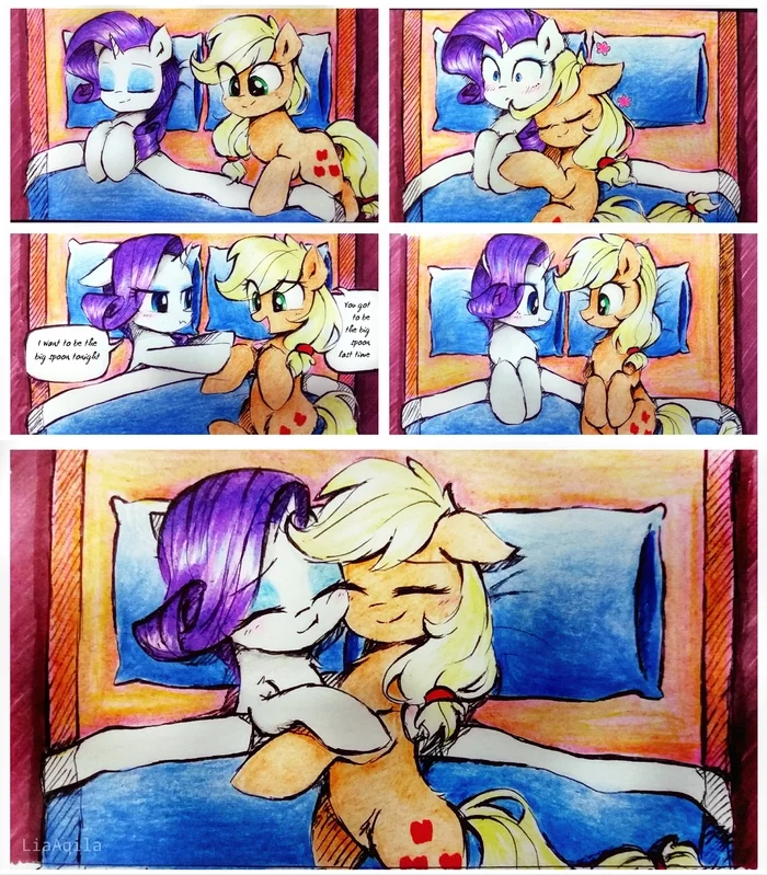 How about we snuggle together? - My little pony, Rarity, Applejack, Rarijack Daily, Shipping, Liaaqila