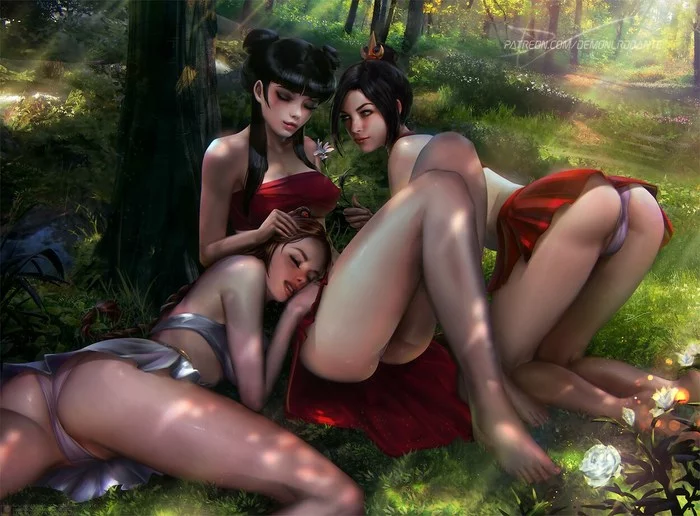 Ty Lee & Mai & Azula - NSFW, Арт, Аватар: Легенда об Аанге, Тай Ли, Мэй, Азула, Эротика, Нижнее белье, Demonlorddante