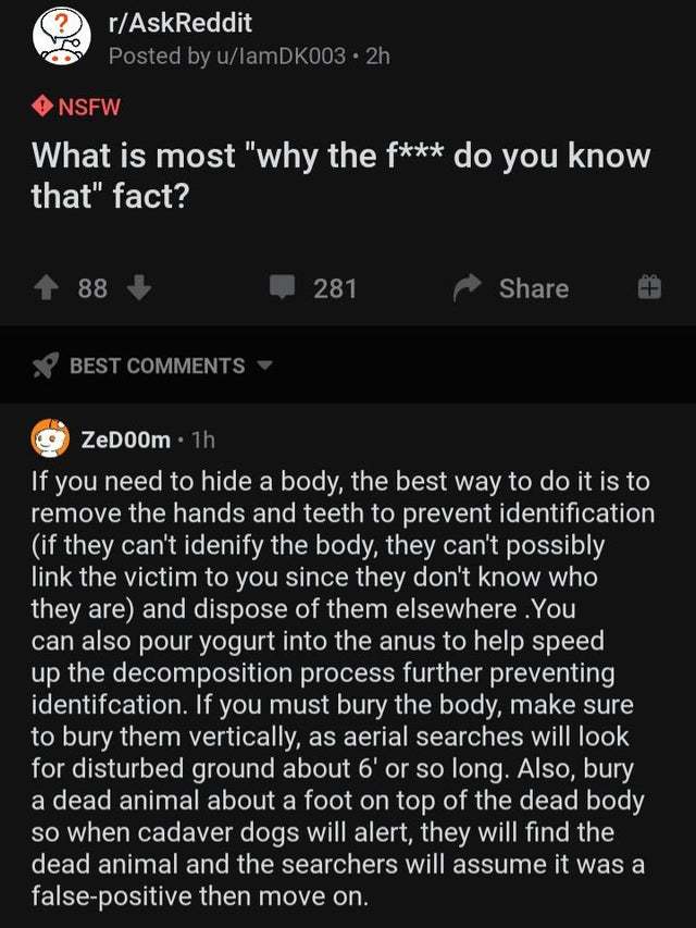 What is your most why the hell do you even know fact? - Facts, Oddities, Knowledge, Reddit, Mat, Screenshot