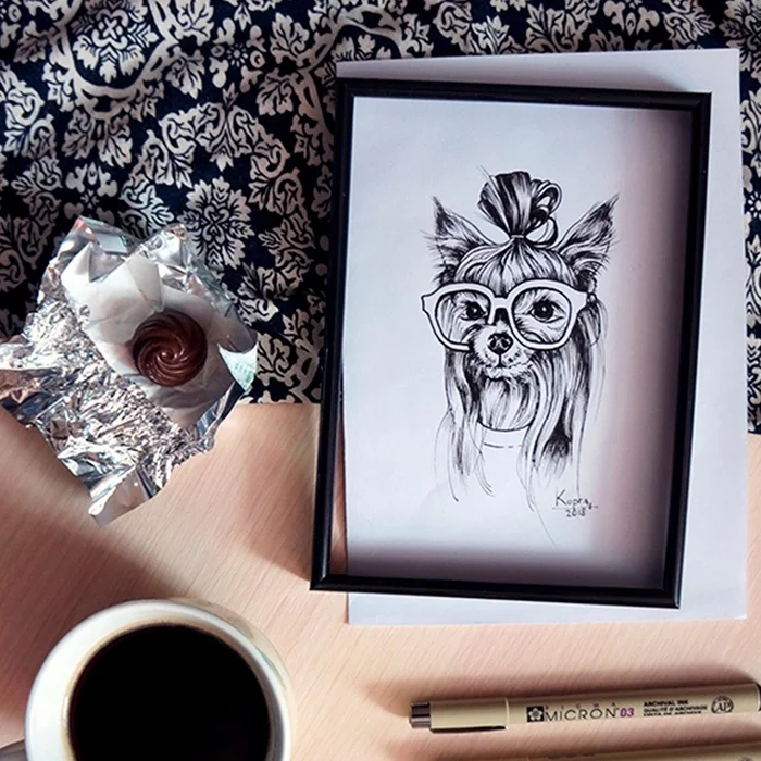 I drew a “fashionista” with a capillary pen! =) - My, Drawing, Art, Graphics, Sketch, Animalistics, Dog, Longpost