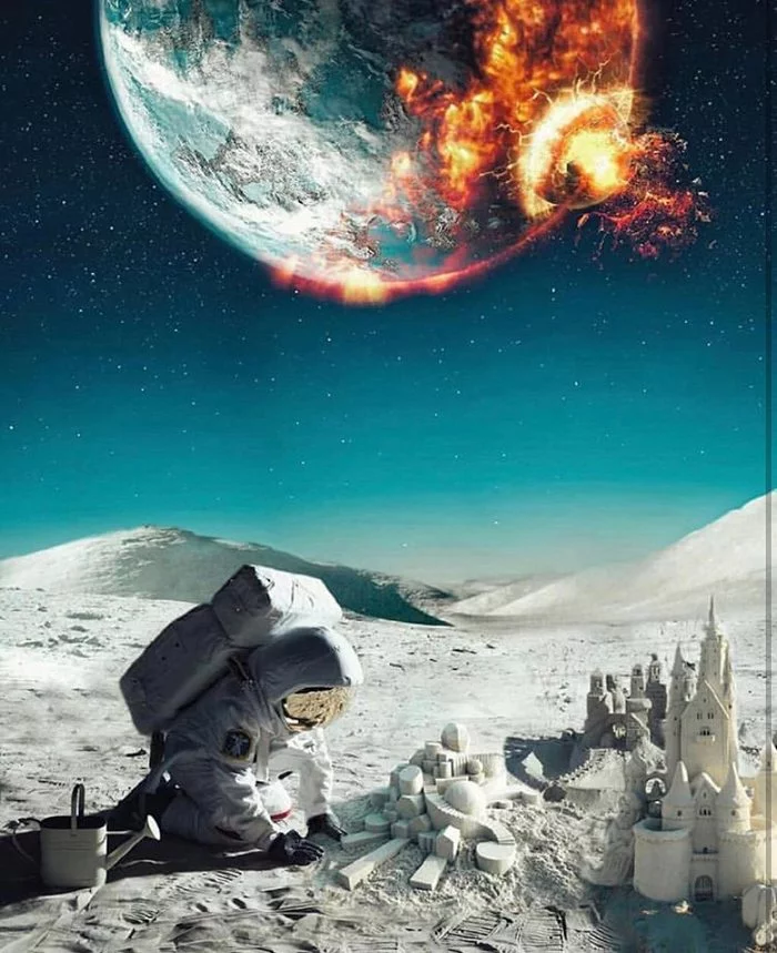 Space art - Art, Space, Космонавты, Astronaut, Fantasy, Catastrophe, moon, Sand