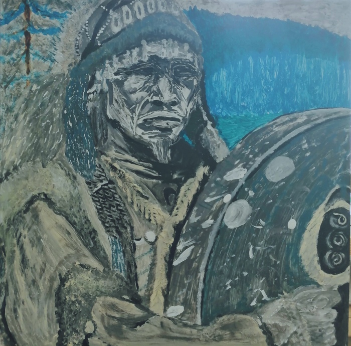 Шаман, якут, малые народы. Картина, акрил на дереве