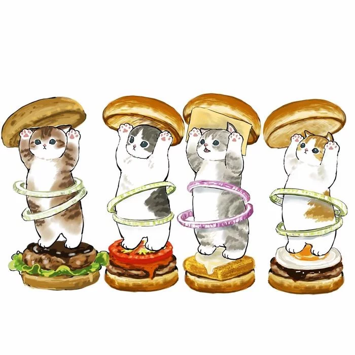 cat buns - Art, Drawing, cat, Burger, , Longpost